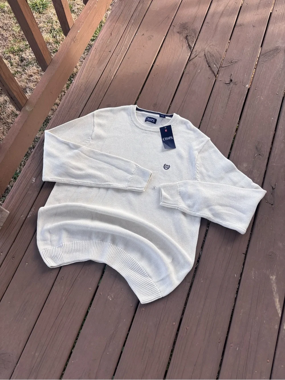 Chaps Iconic Crew Mens L Cream Sweater NWT MSRP $60